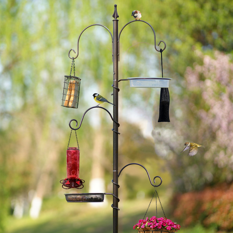76.7" Premium Metal Bird Feeding Station with 4 Adjustable Hooks & Water Bowl