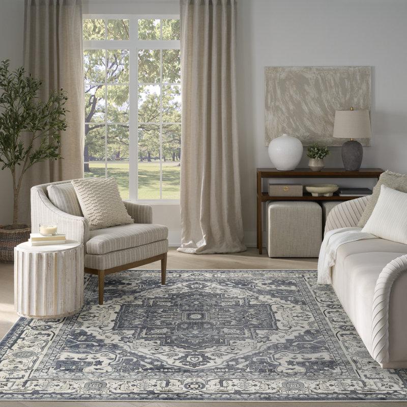 Graelyn Navy Ivory Vintage Indoor Rug, Rectangle 7'10" x 9'10"