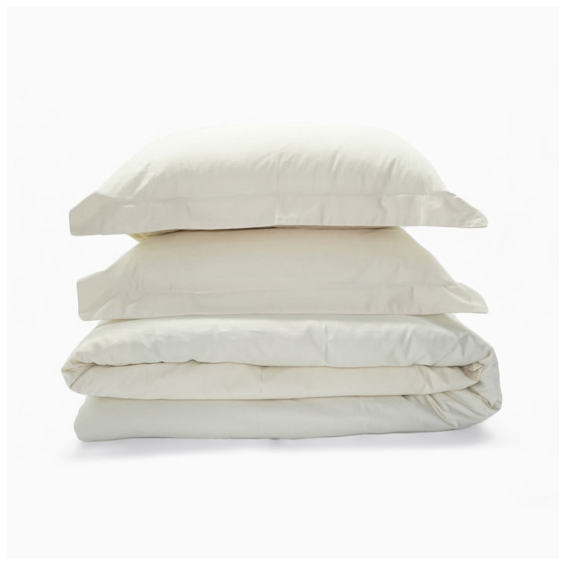 300TC Cotton Percale Solid Duvet Cover Set, Queen Duvet Cover, Ivory