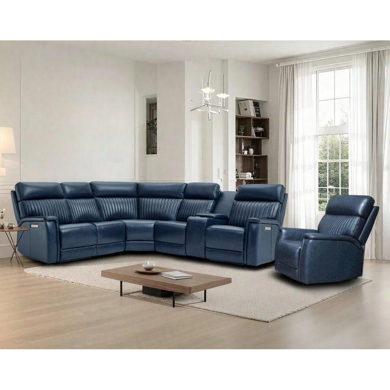 Canapé modulaire inclinable en cuir 117 po, 3 fauteuils inclinables électriques, support lombaire réglable et appui-tête
