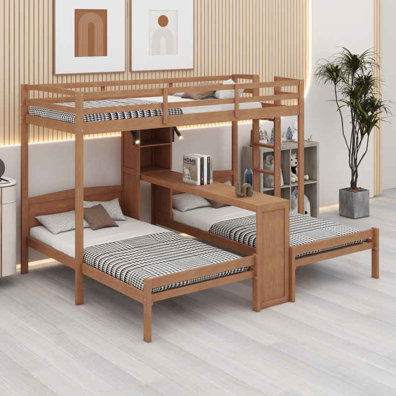 Lit superposé peu encombrant avec bureau d'étude intégré, tablettes de rangement et lampe de lecture pour la chambre à coucher