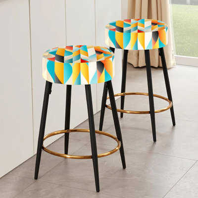 Ensemble de 2 tabourets de bar géométriques orange et turquoise