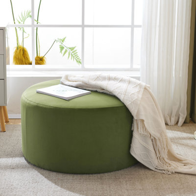 Rond enveloppé de velours olive - 30,99 pouces de largeur, 16,16 de hauteur, convient aux repose-pieds et aux sièges supplémentaires, décor contemporain fait de grands, fonctionnels ou modernes