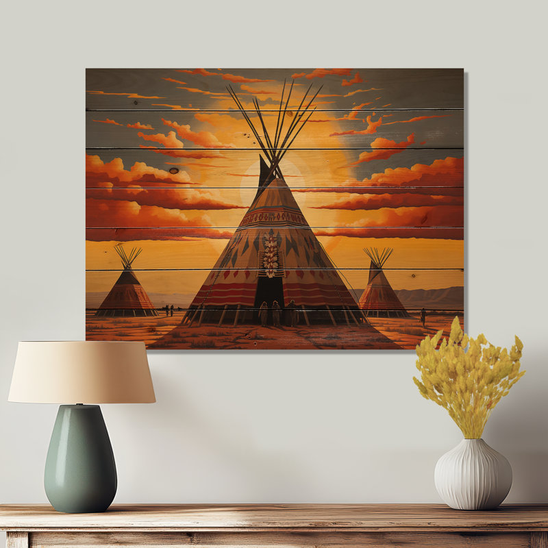 Native Tipi Orange Collage II sur bois, H 10 po x l 20 po x P 0,78 po