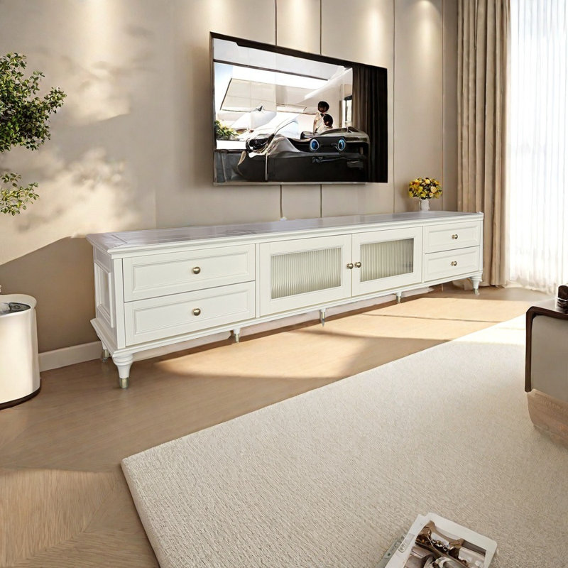 Meuble télé en bois massif durable, 86.61"