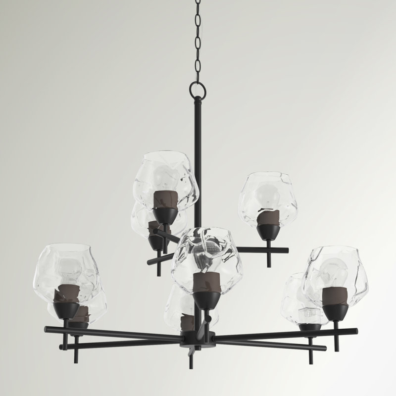 Sand & Stable Chauncee Brushed Nickel With Etched Opal Chandelier, Brushed Nickel, Transparent