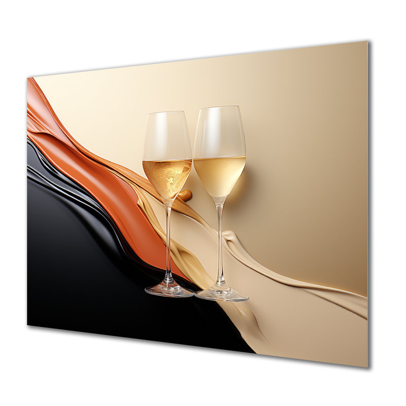 Champagne Glass Contrast Bubbles - Champagne Metal Wall Art, 24" H x 32" W x 1" D