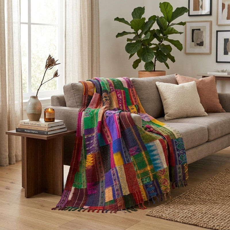 Jeté 70 po x 50 po Kantha