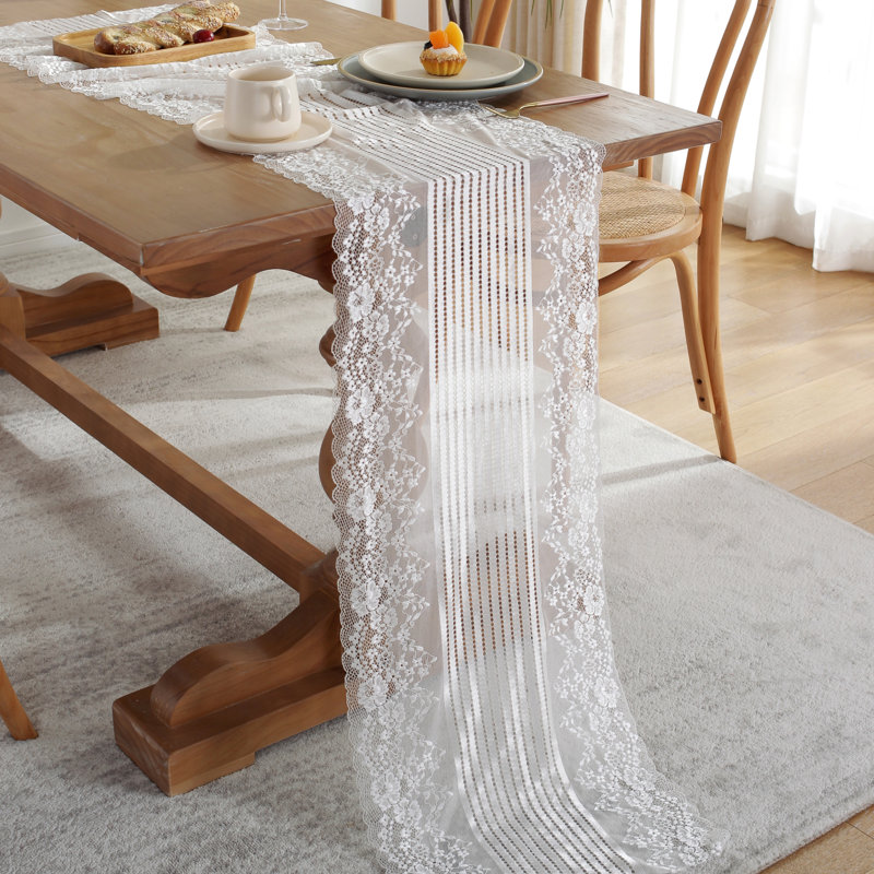White Lace Table Runner Farmhouse Table Decoration, 55" W x 86" L