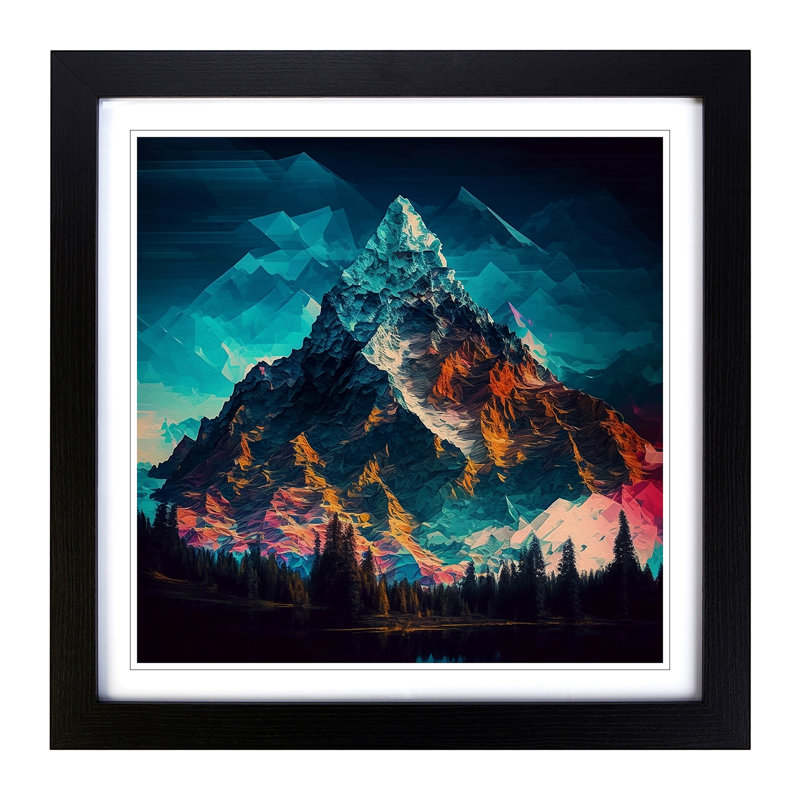 Mountain Glitch Art - Framed Print, Black