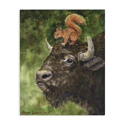 Bison et écureuil, toile par George Dyachenko