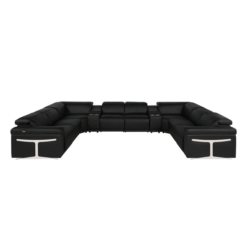 Canapé modulaire en U noir inclinable électrique en forme de U avec console