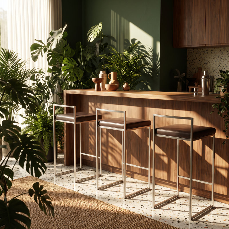 Upholstered Counter Stool with Stainless Steel Frame