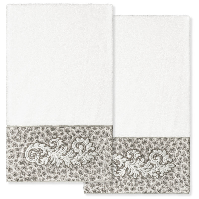  Ensemble de 2 serviettes de bain en coton turc, Blanc