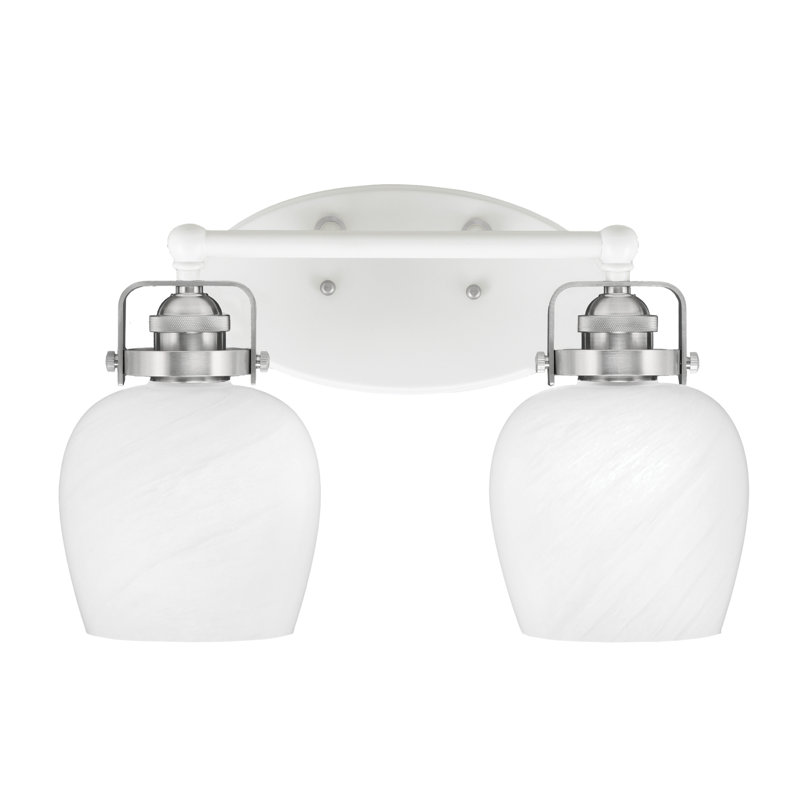 Barre d'éclairage de salle de bain 2 lumières avec verre en marbre blanc Easton, Blanc / nickel brossé