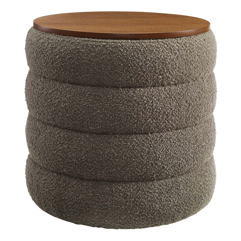 Pebble Boucle Fabric Round Tufted Storage Ottoman
