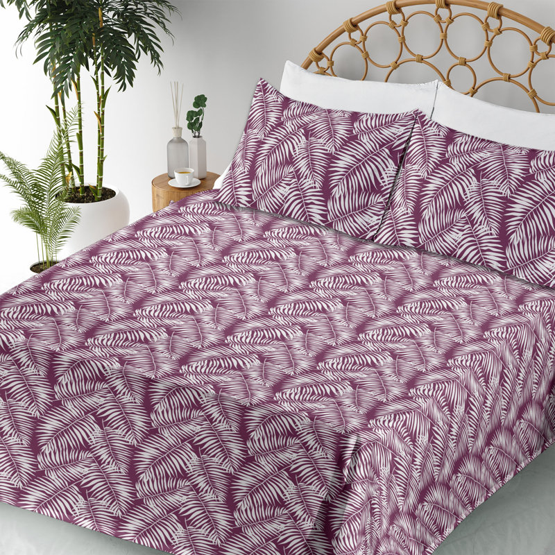 Microfiber Sheet Set, Full Sheet Set with 2 Pillowcases, Plum/White Floral