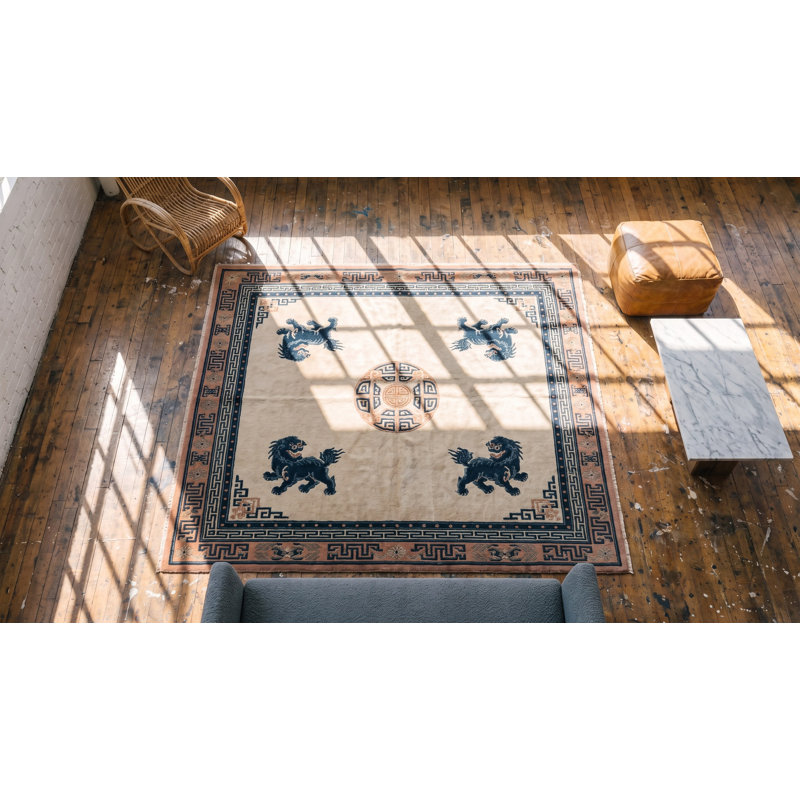 Antique Peking Chinese Allover Ivory 1880s Rug
