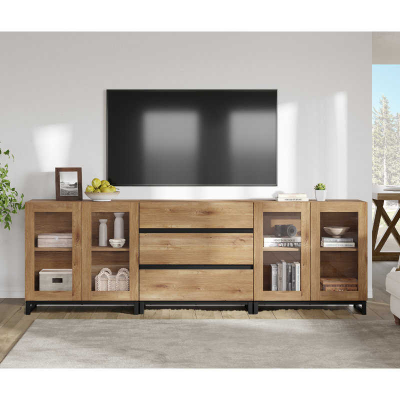 3 In 1 TV Stand For Tvs Up To 100 Inch, Modern Entertainment Center With Glass Doors And Drawer, TV Console With Adjustable Shelf For Living Room, Bedroom