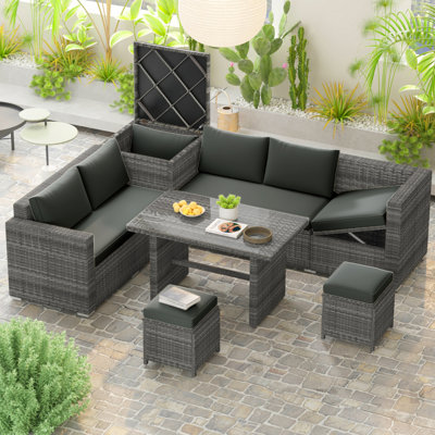 Ensemble de conversation modulaire en rotin avec coussins 6 pièces Ferrick