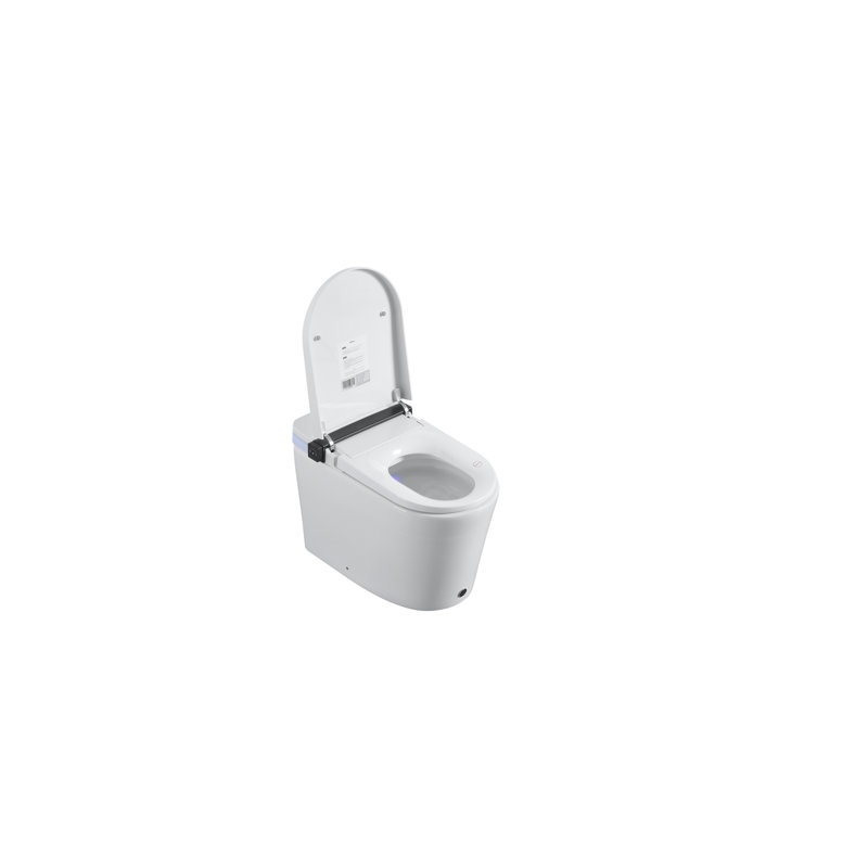 Smart Toilet With Built - In Bidet Seat, Auto Open/Close Foot Sensor, Led Display, Night , Warm Water & Dryer, Revolving Lamp, Side Knob Controls White Modern Ceramic Bathroom Toilet, 27.44 Depth,
