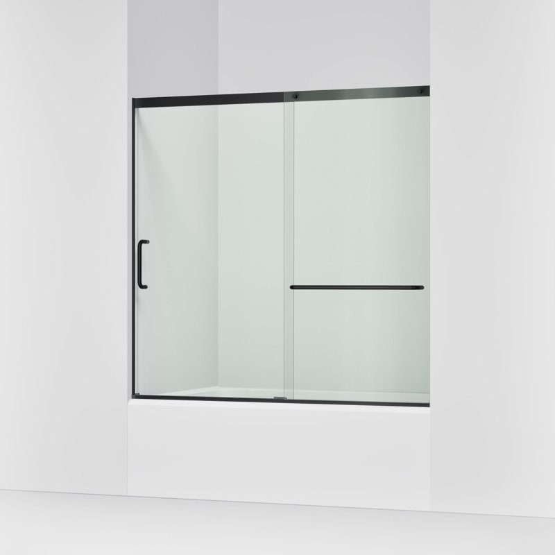 Elate Sliding Bath Door, 56-3/4-In H X 56-1/4 - 59-5/8-In W With Heavy 5/16-In Thick Crystal Clear Glass, Black