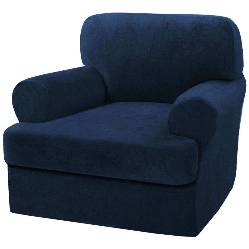 Velvet Arm Chair Sofa Cover with 1 T Cushion Sofa Slipcover for Living Room, Navy, 40" H x 48" W x 39" D