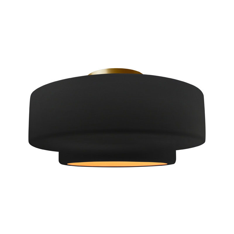 Plafonnier semi-encastré Radiance, H 8 po x l 16,5 po x P 16,5 po, Noir carbone mat / or champagne, Laiton brossé