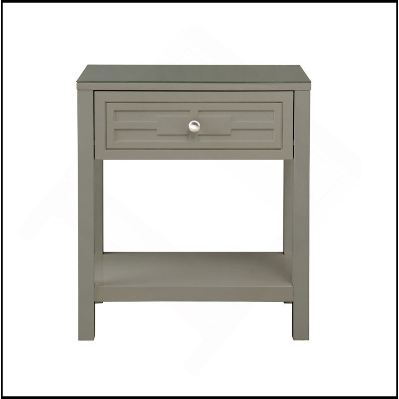 23" Wooden End Side Table Nightstand With Top And Drawer, Taupe