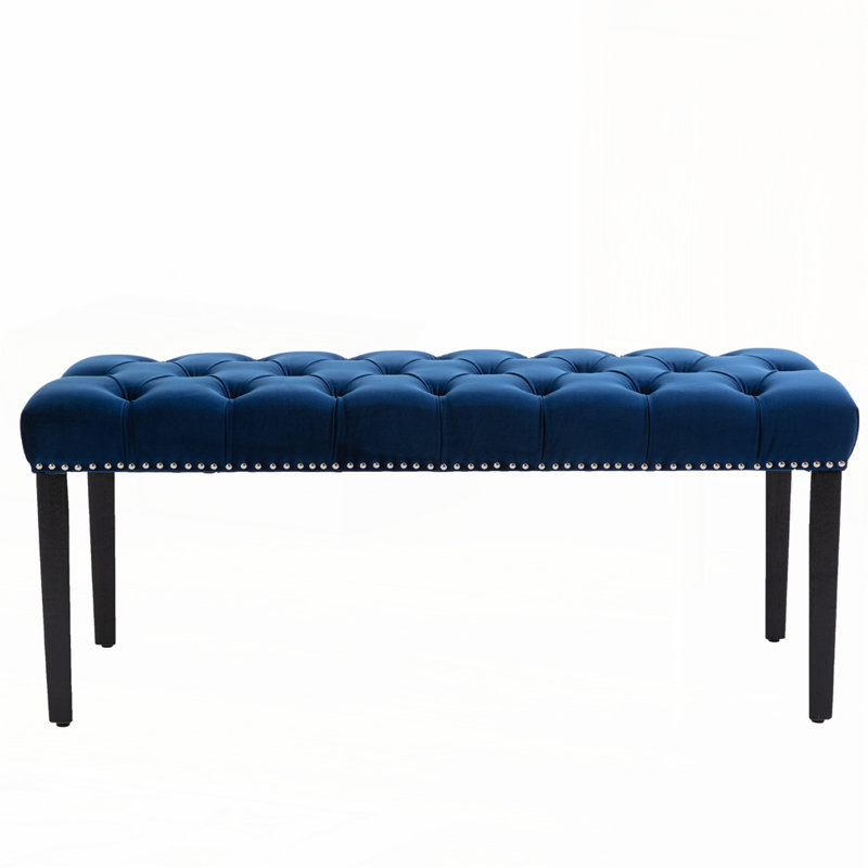 Upholstered Tufted Bench Ottoman, Black, Blue
