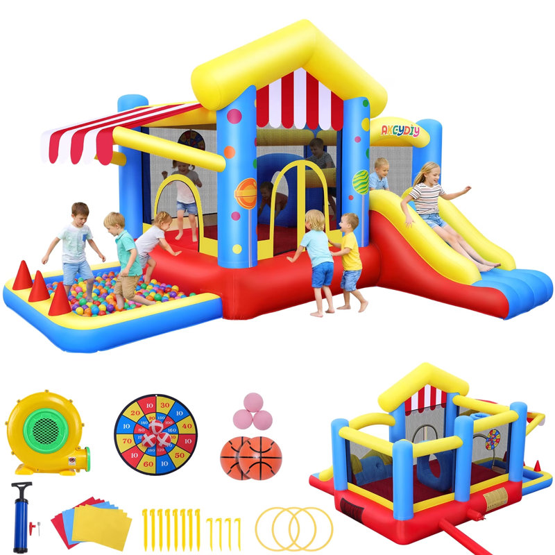 12.8' x 10.5' Inflatable Bounce House,7 in 1 Bouncy Castle with Air Blower For Kids Fun