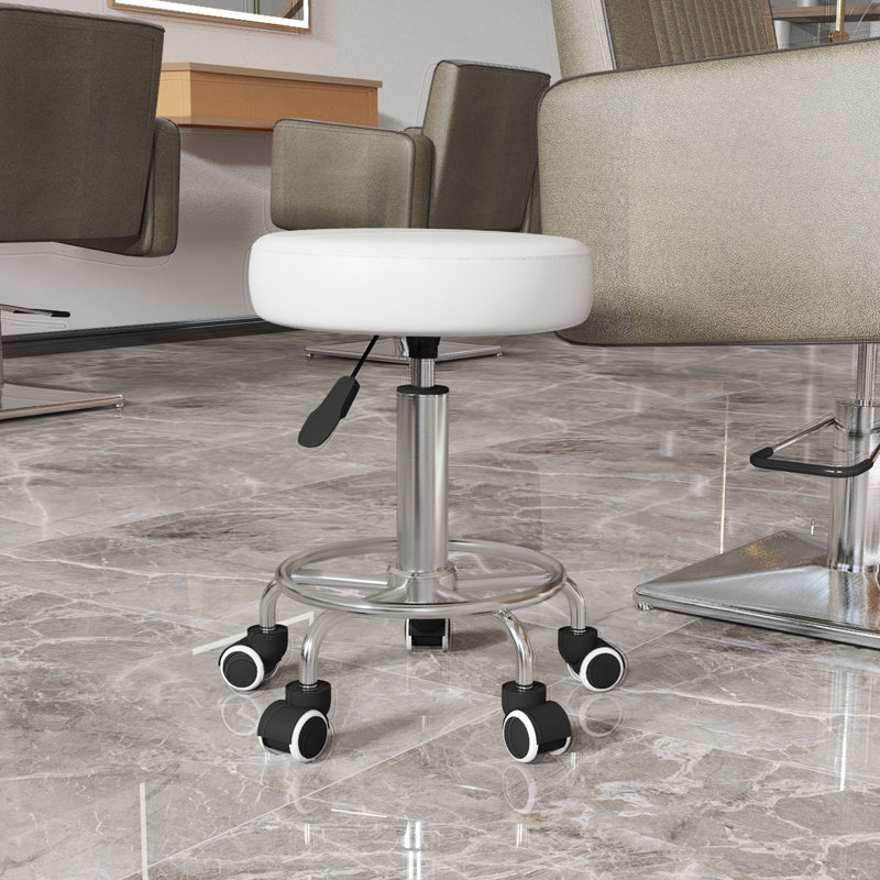 PU Leather Salon Stool for Massage Tattoo Beauty, Swivel, White