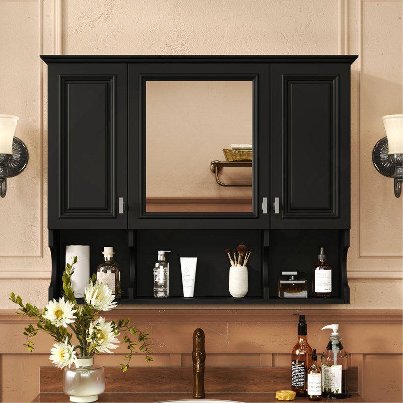 Armoire à pharmacie murale 35 po x 28 po, armoire de salle de bain moderne avec miroir, armoire à miroir avec tablettes ouvertes