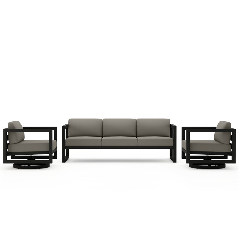 Avion 3 Piece Sofa Set With Swivel, Canvas Charcoal Sunbrella® Canvas, Slate