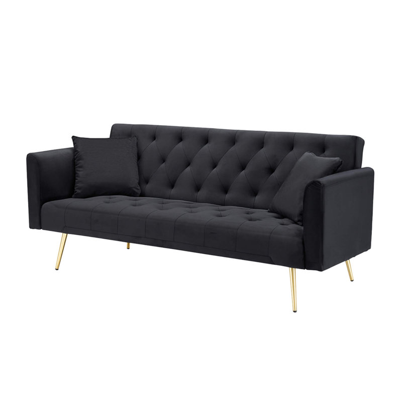 Canapé-lit 71 po convertible, canapé-lit en velours American Retro pour petits salons, chambres et bureaux, Noir