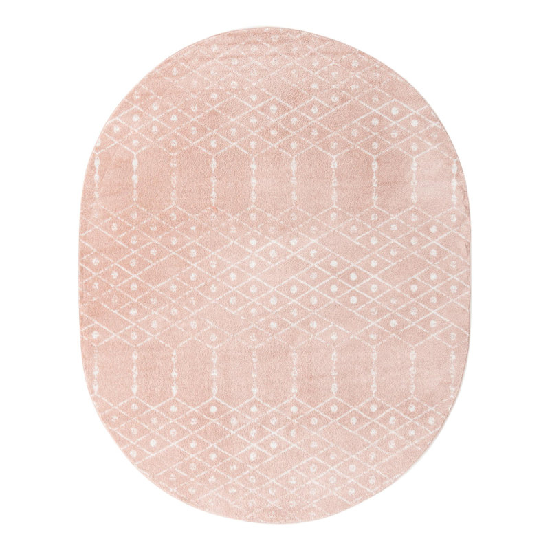 Tapis rose à motif géométrique, Ovale 7 pi 10 po x 10 pi