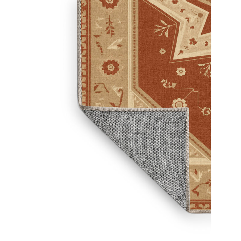 Machine Washable Pauleta Traditional Oriental Rug in Brown – Beige Binding, 6' Round