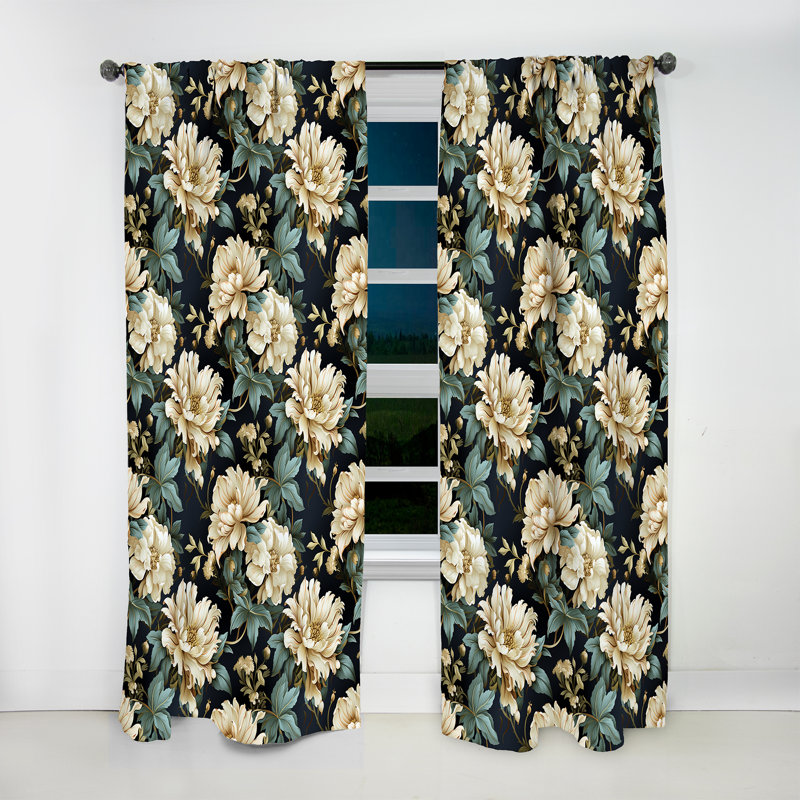 Victorian Green And White Damask Grand - Bohemian Curtain - Velvet Room Darkening - 1 Panel, 52" W x 84" L