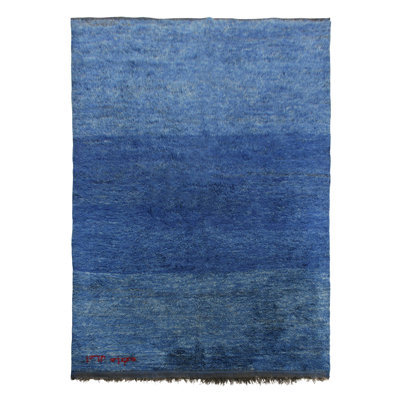 One-of-a-Kind 6'5" X 9'2" 1950s Wool Area Rug in Blue