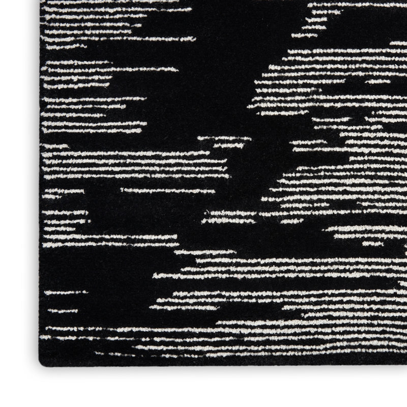 Abstract Area Rug in Black/Ivory, Rectangle 7'9" x 9'9"