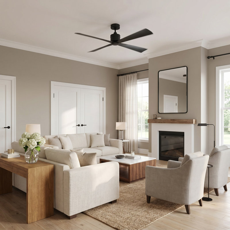 Launceton Downrod Ceiling Fan, Midnight Black