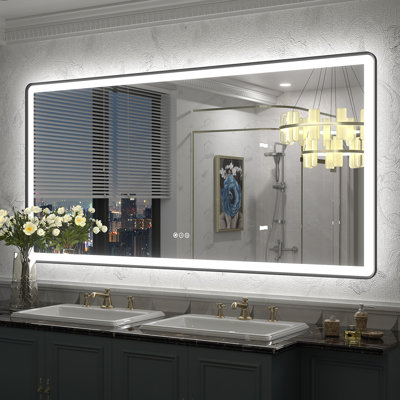 Aevar UL Certified Front & Back Lighted Anti-Fog Tempered Glass Framed Bathroom/Vanity Mirror with 3-Year Warranty