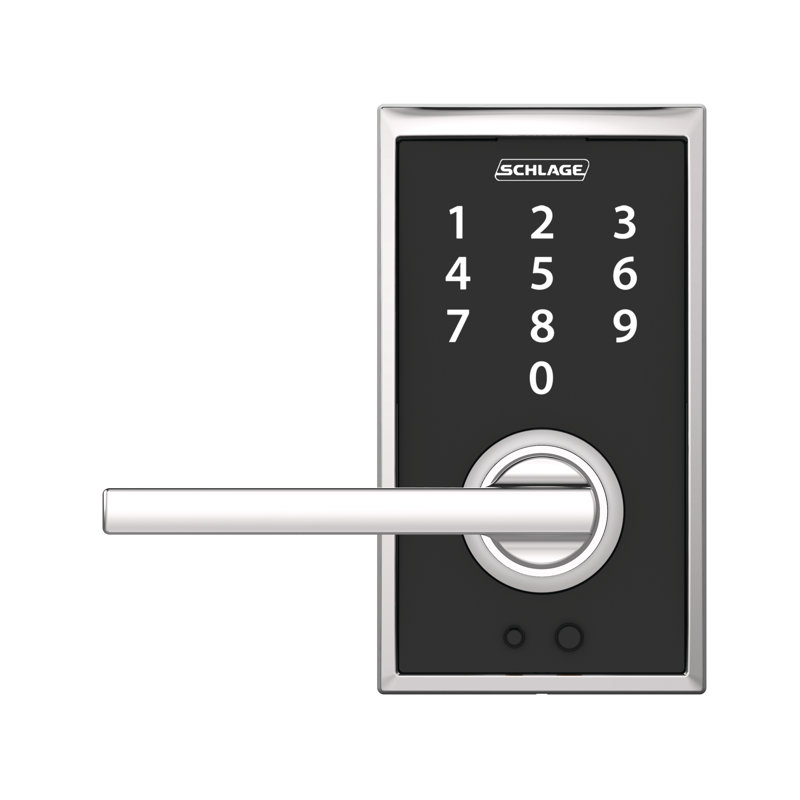 Schlage Touch Keyless Touchscreen Lever with Century Trim and Latitude Lever, Bright Chrome
