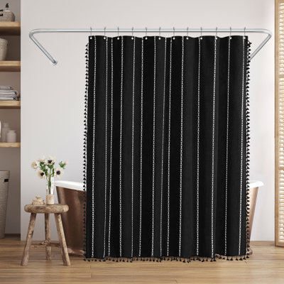  Rideau de douche 71 x 71 en lin tissé avec pampilles - comprend 12 œillets et crochets - 100% polyester