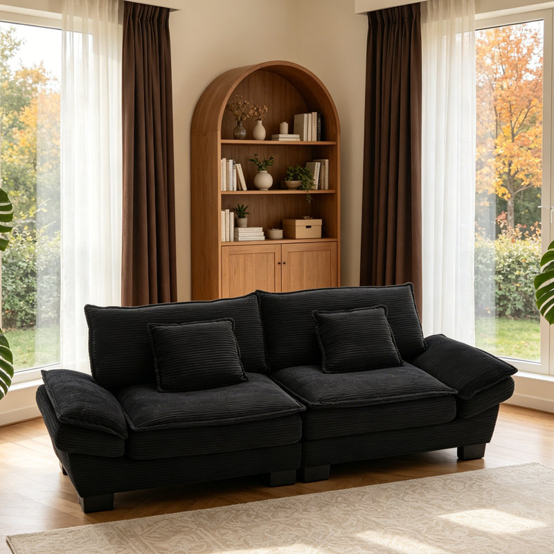 2 Seater Corduroy Sofa, Black