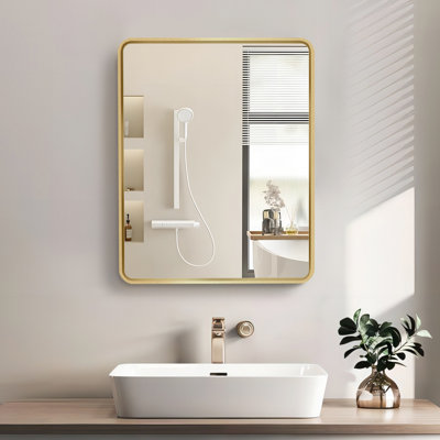 W H Wall Mounted Required Framed Medicine Cabinet Mirror 2 Fixed