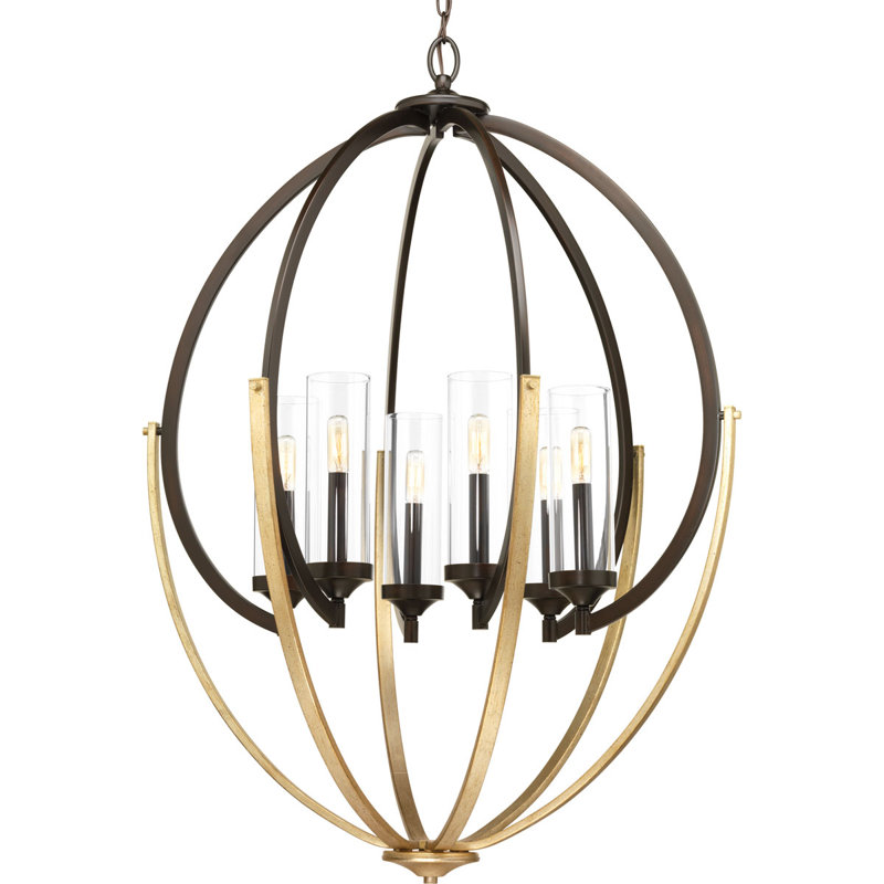 Zaleski 6 - Light Dimmable Globe Chandelier, Antique Bronze
