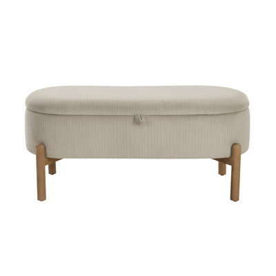 Banc de rangement avec siège rembourré taupe, revêtement en velours côtelé et couvercle relevable, pieds en bois massif (1 pièce)