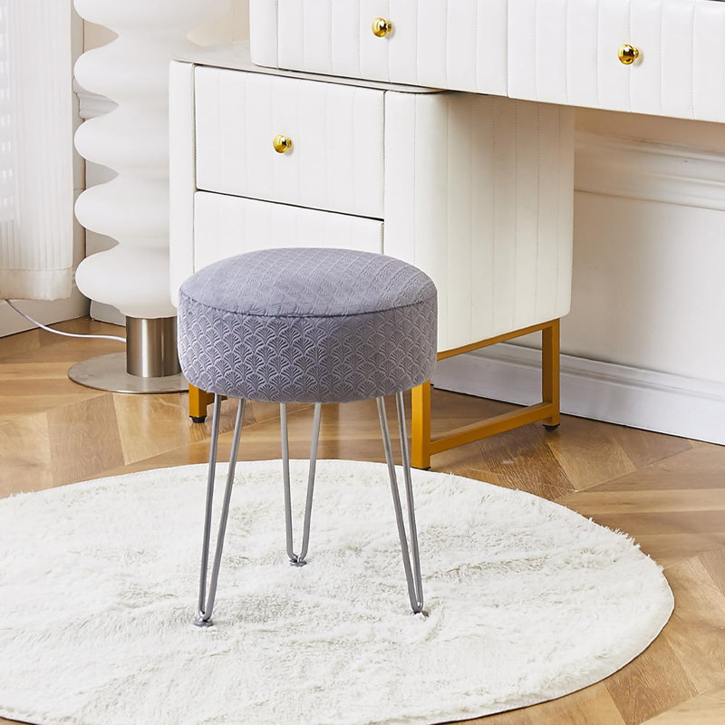 Vanity Accent Stool with Metal legs, Gris