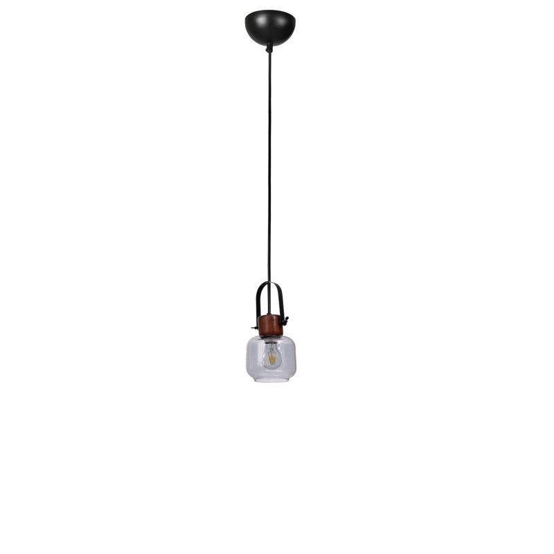 Elegant Adjustable Chandelier, Metal Body with Glass Cap, Ø5.9 x 5.1 inches | Total Height: 31.5 inches | 1 x E27 Socket (Max 40W, Bulb Not Included) | Modern Grey, Walnut & Black Finish | for Home Dining & Living Spaces
